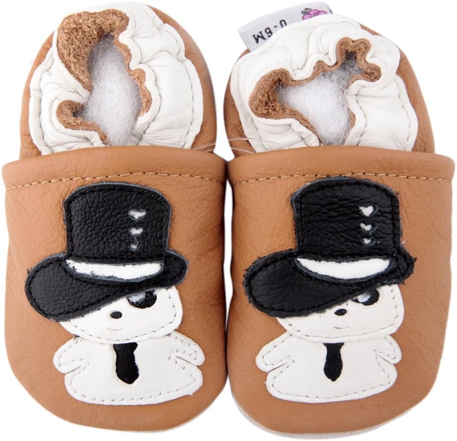 Kidzuu Soft Sole Baby Infant Leather Crib Shoes Beige Snowman