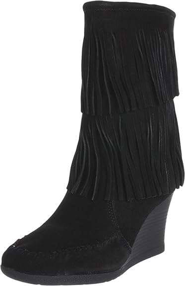 minnetonka black fringe boots