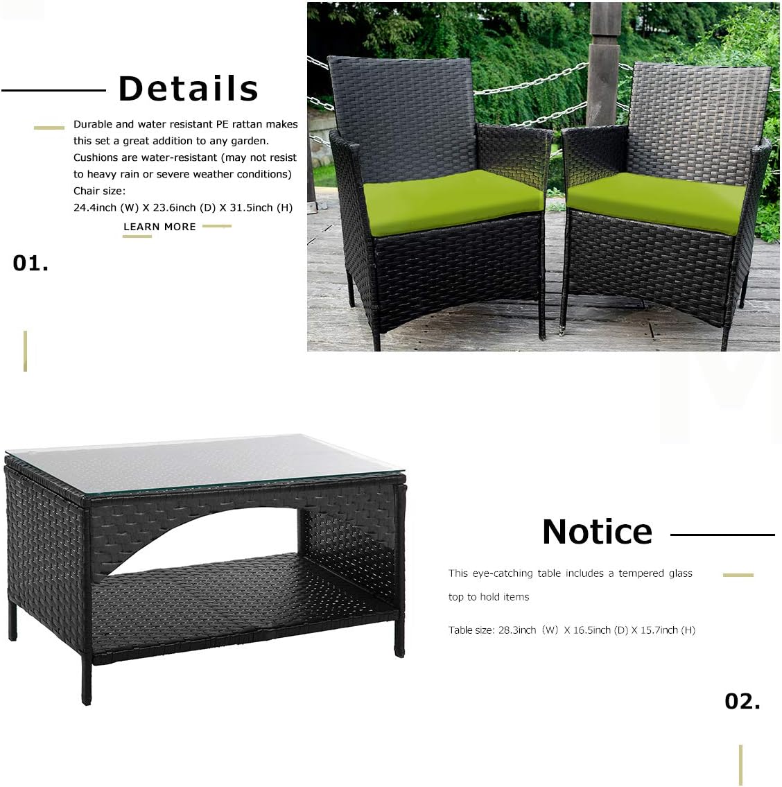 Amazon Com Leisure Zone 4 Pcs Patio Furniture Outdoor Garden Conversation Wicker Sofa Set Green Cushions Garden Outdoor