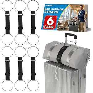 6 Pack Adjustable Multi Use Luggage Connector Straps for Suitcases | Strong Sturdy Elastic Durable Straps, Hands-Free Travel