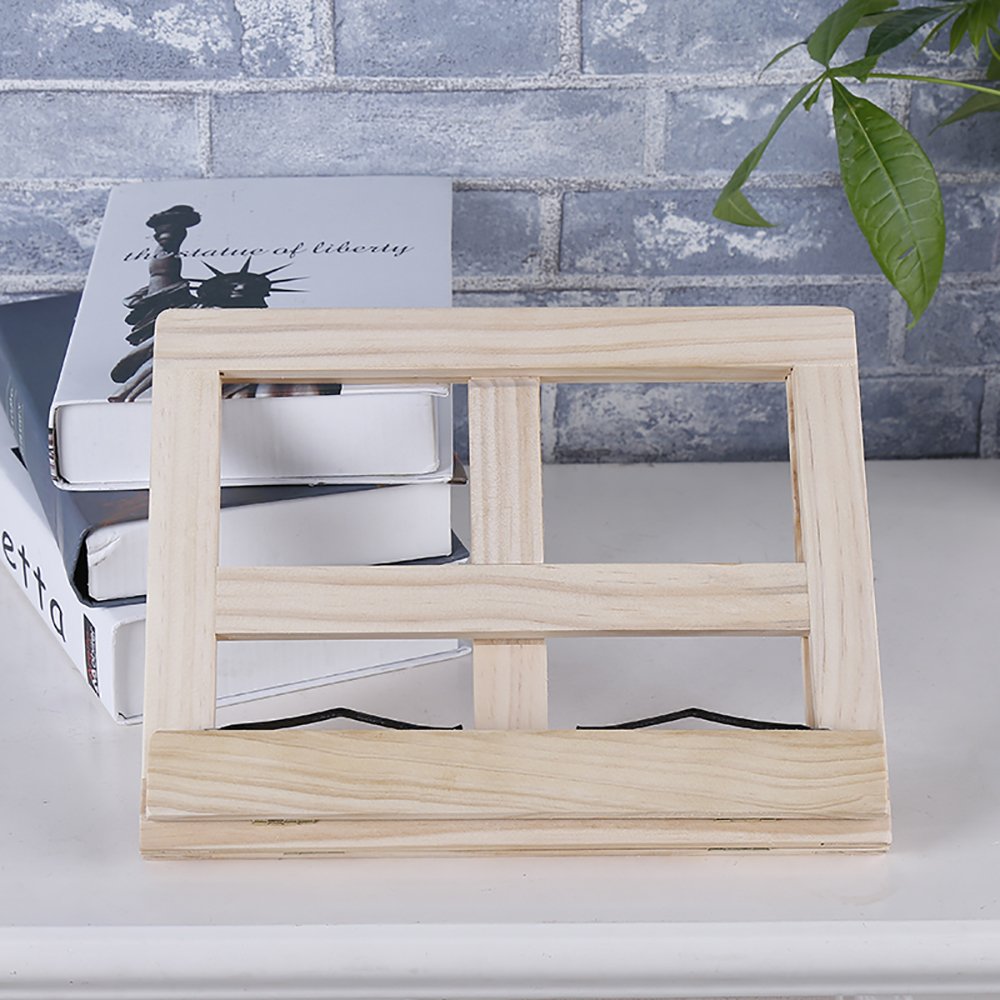 Desktop Wood Bookstand - Adjustable Foldable Tray and Page Paper Clips-Cookbook Reading Desk Portable Sturdy Lightweight Book Holder Great for Cook Book, Studies, Tablet, Ipad and Laptop