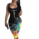 Mrskoala Women Midi Tank Dresses Casual Sexy Club Dress Summer Print XL