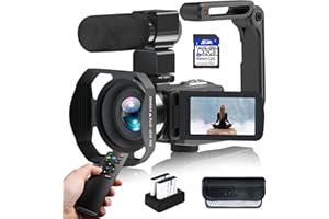 MURAUX Video Camera 4K Camcorder 56MP Vloging Camera for YouTube 18X Digital Zoom 3.0“ Touch Screen WiFi Camera with Microphone, Lens Hood, Handheld Stabilizer, 2 Batteries & 32G SD Card