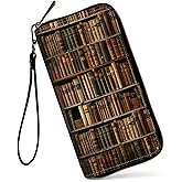GFRGTFHYT Womens Wallet, Large Capacity RFID Blocking PU Leather Wristlet Wallets for Women Ladies Men Credit Card Holder Zipper Wallet Phone Holder Clutch Travel Purse, Library Bookshelf