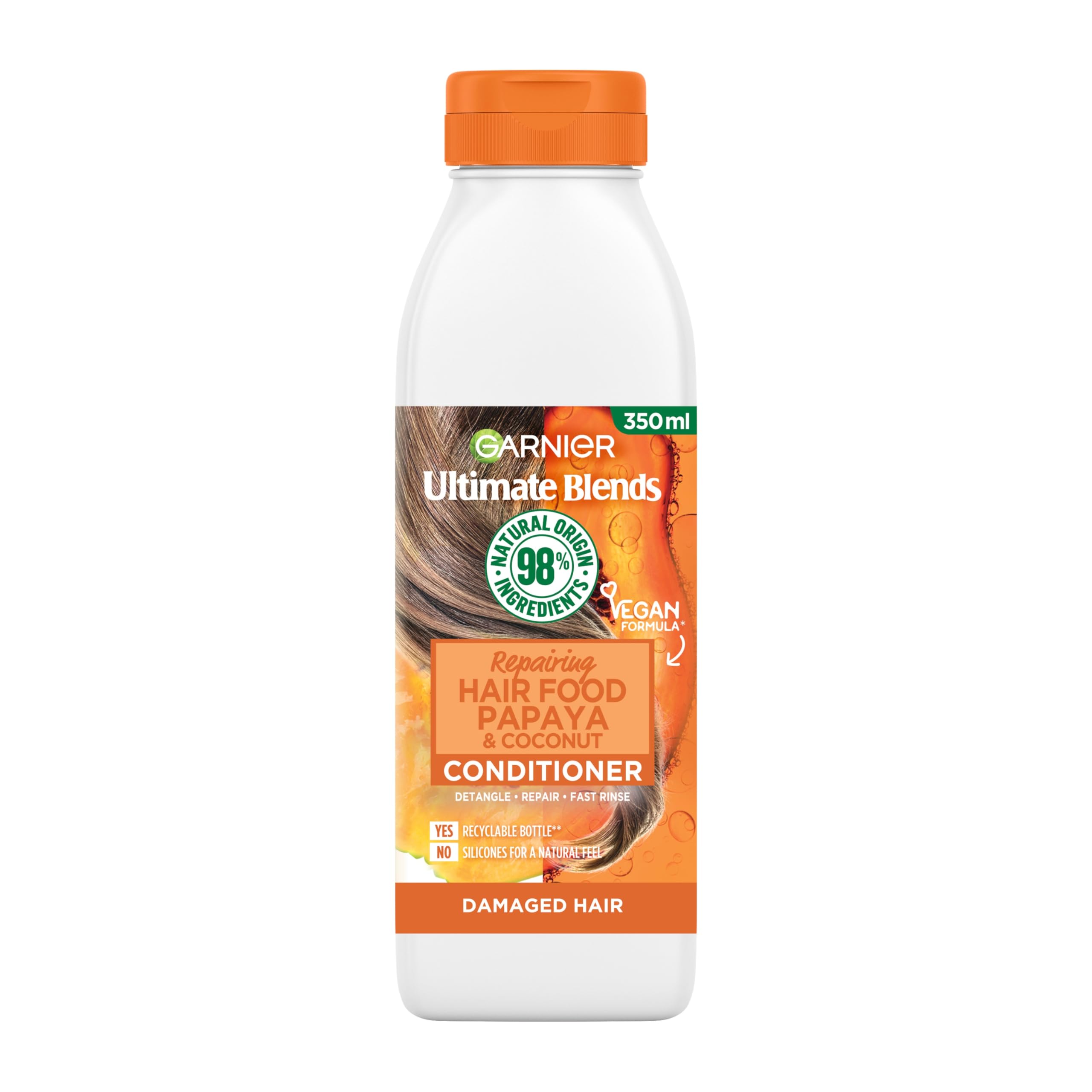 Garnier Ultimate Blends Conditioner For Damaged Hair | Papaya Hair Food Conditioner by Garnier Ultimate Blends | 98 Percent Natural Origin Ingredients | 350 ml Pack of 6