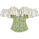 Dreay Womens Vintage Off Shoulder Corset Bustier Lace Up Boned Overbust Corset Renaissance Corset Tops for Women