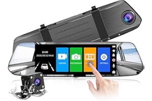 CHORTAU 2022 New Version Mirror Dash Cam 7 Inches Touch Screen 1080P ,170 Degree Wide Angle Front Camera and Waterproof Backu