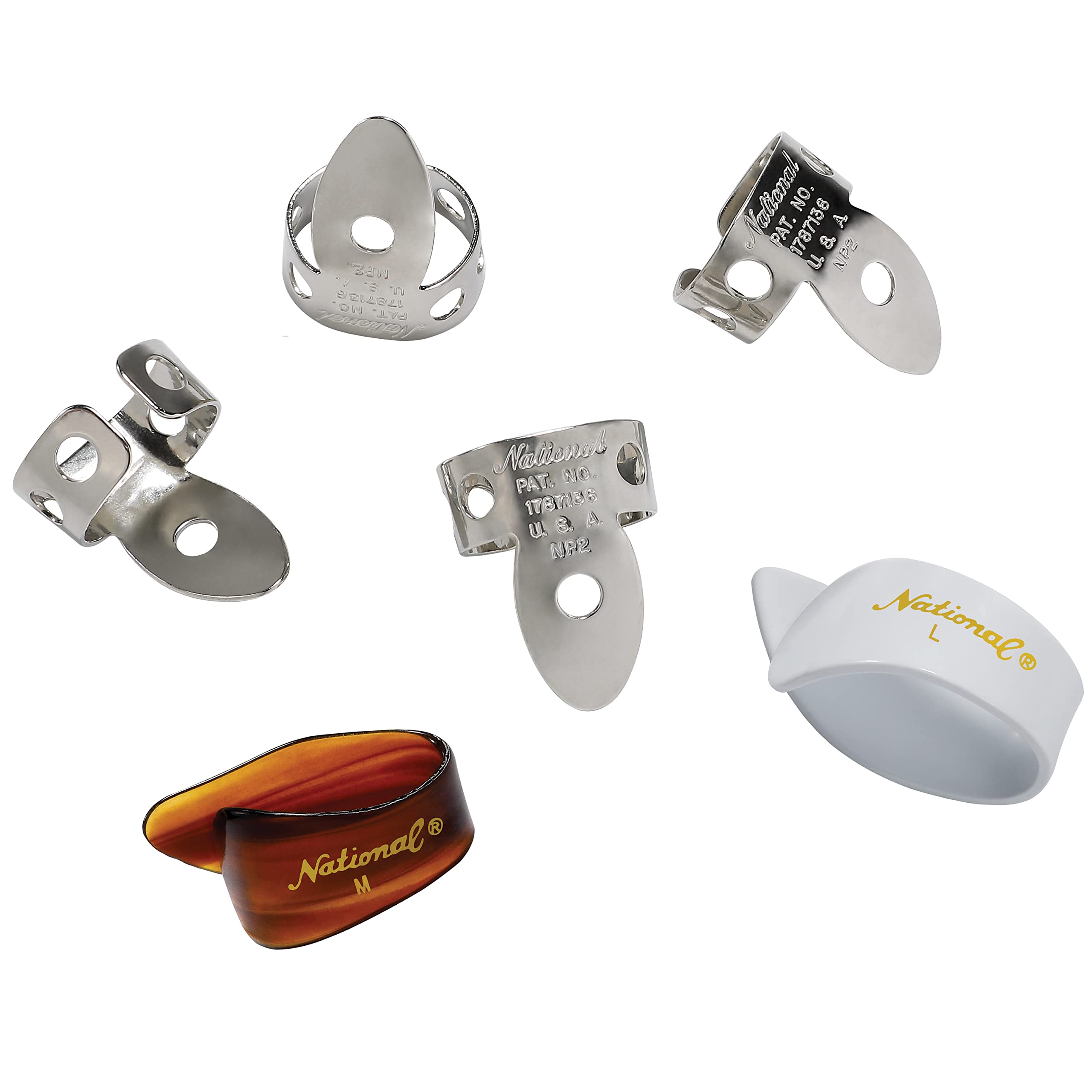 D'Addario National Finger Pick Bundle - 4 Nickel Finger Picks and 2 Celluloid Thumb Picks - 6 pack guitar thumb picks