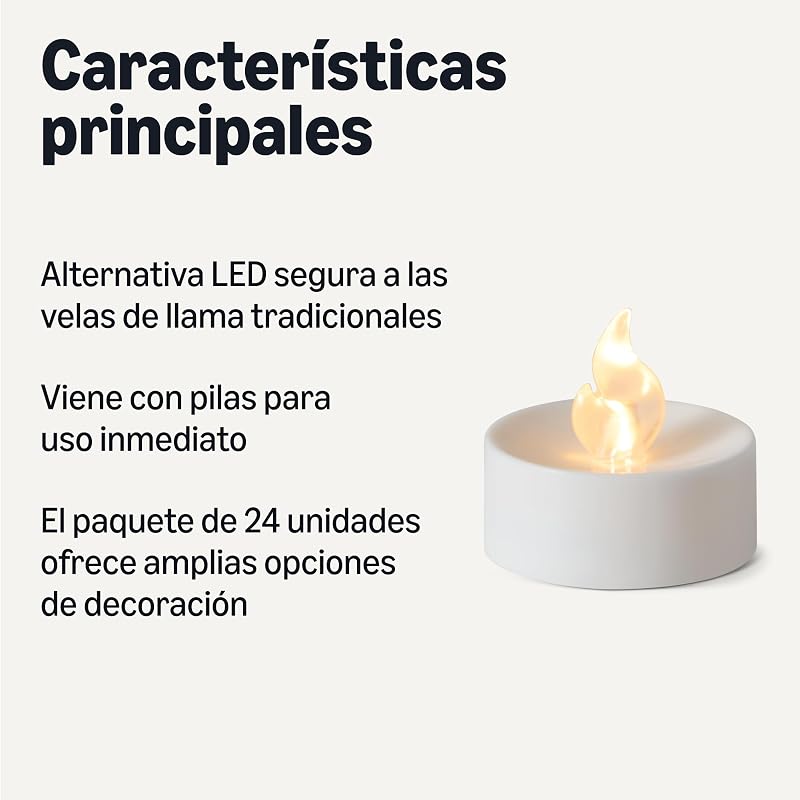 Velas LED sem chama com pilhas e pilhas incluídas, pack de 24, 3,65 cm (diâmetro) x 3,34 cm (H), preto/branco — foto 2 de 5