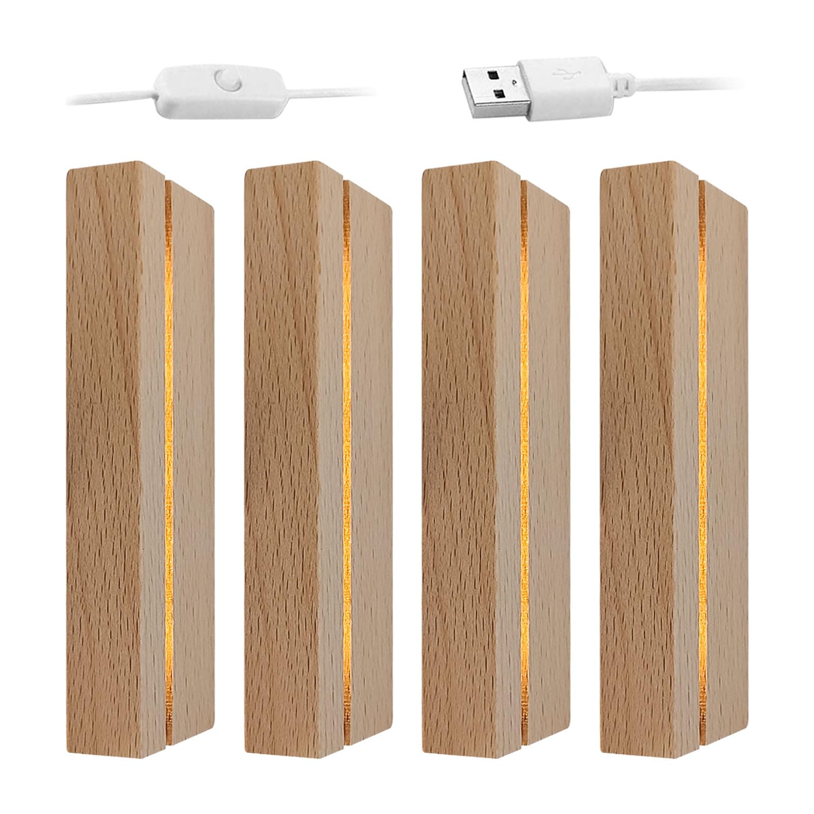 TALOEYH LED Lights Display Base, Warm Light Rectangular Wooden Lighted Base Stand Display Pedestal Art Lights Display Stand for 3mm Acrylic Plate Crystal Glass Resin Art (4pcs)
