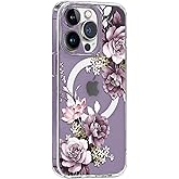 KELUOAS for iPhone 15 Pro Magsafe Case, Cute Floral Slim Shockproof Protective Hard PC+TPU Bumper Flower Women Cover Magnetic case(Clear)