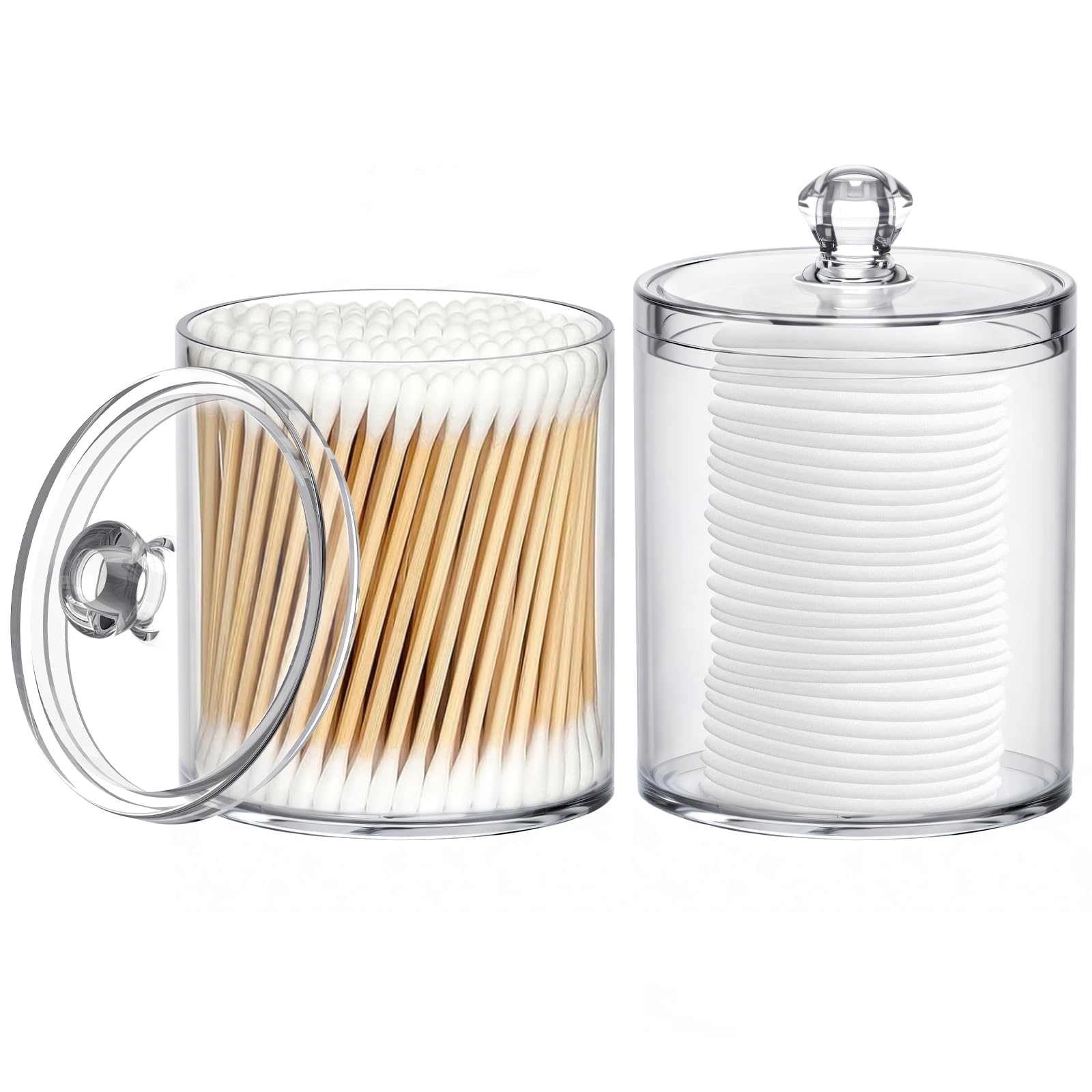 Photo 1 of MateeyLife Storage Containers with Lids 2 Pack 10oz, Make Up Organizers for Vanity, Bathroom Organizers and Storage, Q tips for Home and Bathroom Decor, Makeup Holder Set Accessories (Clear)