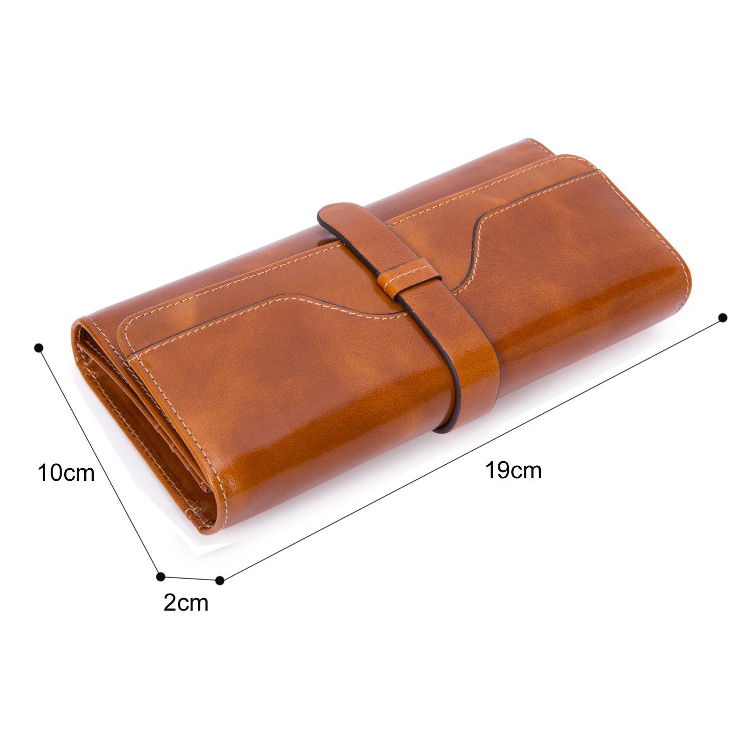 Women\'s Genuine Leather Long Wallet Checkbook Card Organizer Holder Ladies Large Capacity Clutch Purse Brown