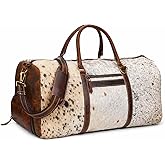 Leather Duffel Bag for Men & Women, Genuine Weekender Travel Bag, Handmade Overnight Gym Bag with Shoulder Strap, Carry-On for Business & Outdoor Travel (Hudson Hair Duffel, Black & White, 22 Inch)