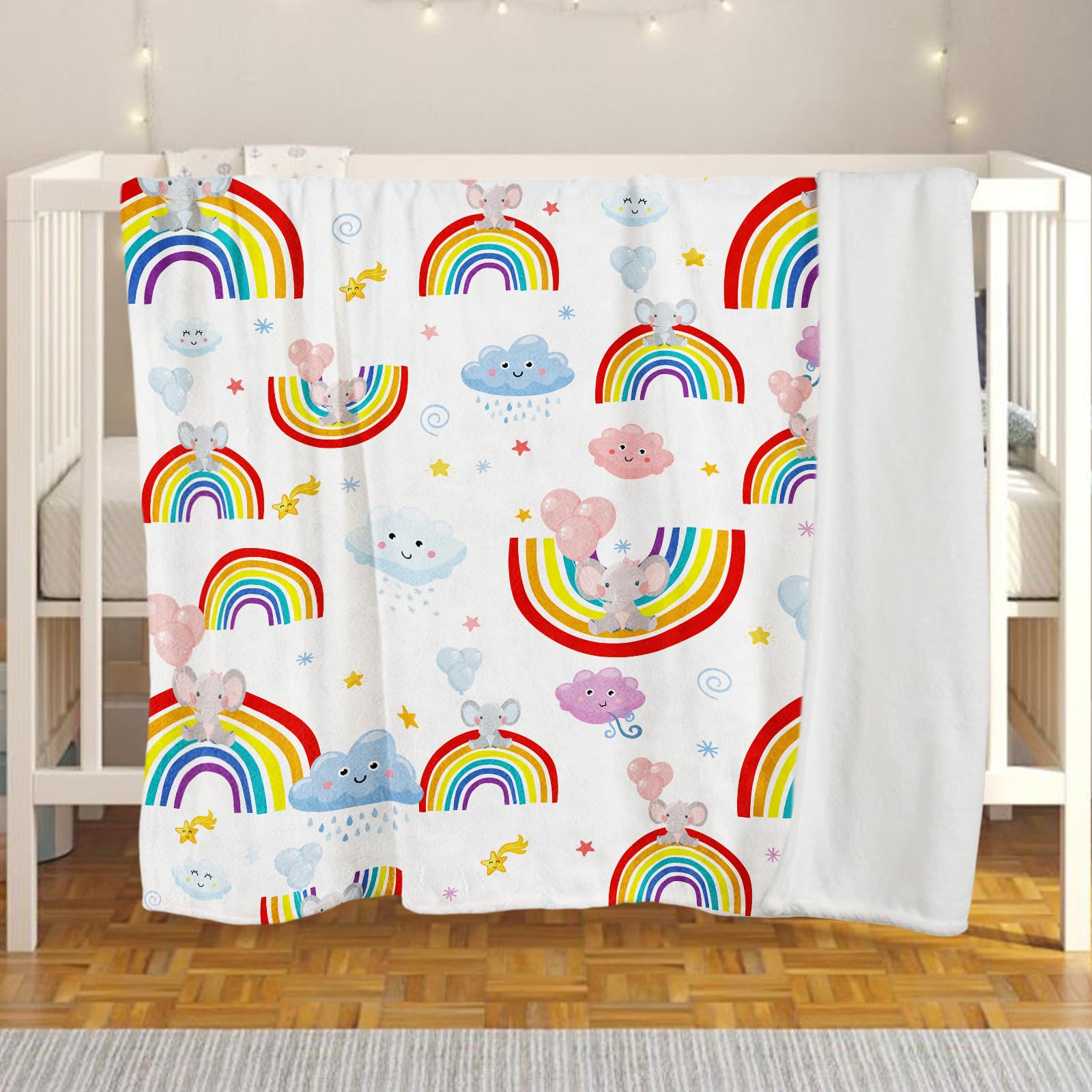 Domgoge Baby Rainbow Blanket for Newborn Elephant Baby Blankets Rainbow Elephant Blanket for Girls Boys Unisex Soft Flannel Fleece Nursery Bed Blanket for Crib Moses Basket Stroller 102x76 cm