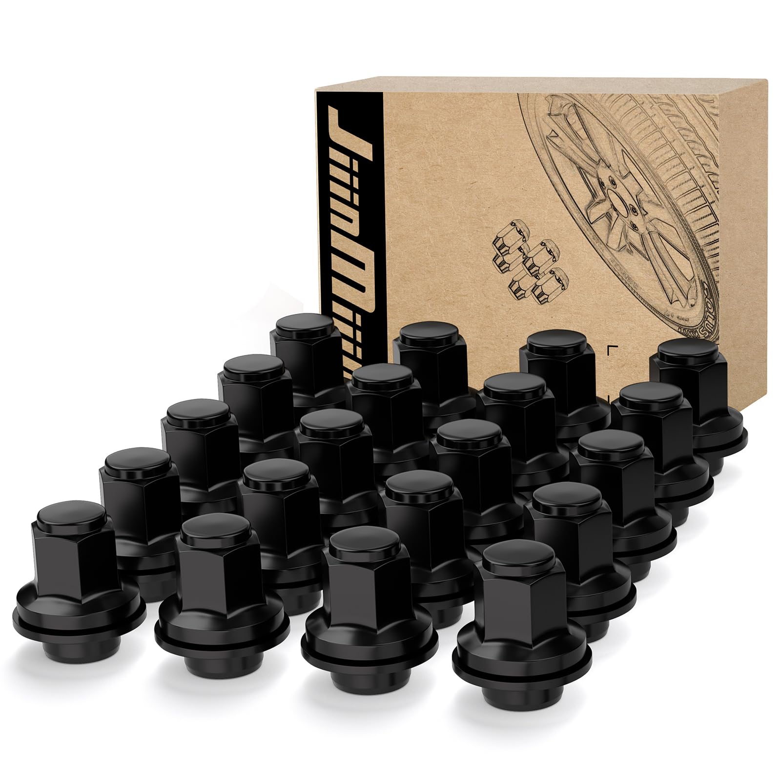 Photo 1 of JiiinMiiin M12x1.5 Toyota Lexus Lug Nuts, 13/16'' (21mm) Hex OEM Factory Style Black Mag Seat Wheel Nuts with Washer for 4Runner Camry Highlander Prius Sienna Lexus CT200h HS250h GS450h Set of 20PCS