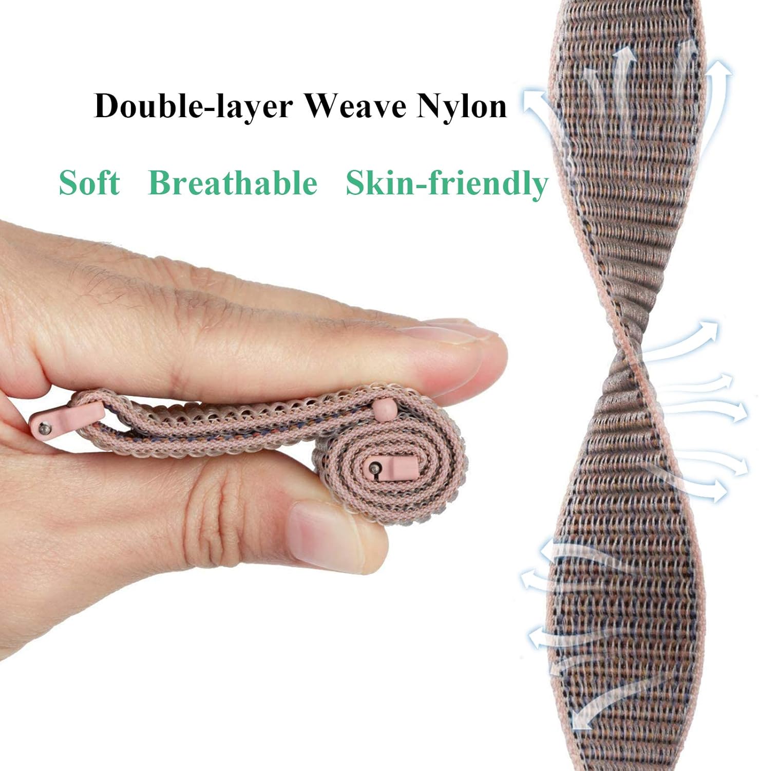Sport Nylon Loop Bands Compatible with ID205L Veryfitpro Smart Watch and ID205 ID205G ID205U ID205S ID215G, Soft Breathable Replacement Wristband Sport Strap for Women Men, Sand Pink