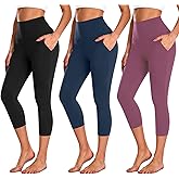 NEW YOUNG 3 Pack Capri Leggings for Women with Pockets-High Waisted Tummy Control Workout Gym Yoga Pants