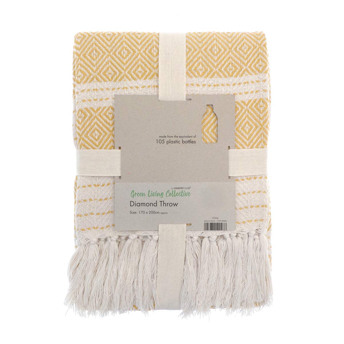 Country Club Diamond Throw Over Blanket Bed/Sofa Accessory Ochre 170x200cm