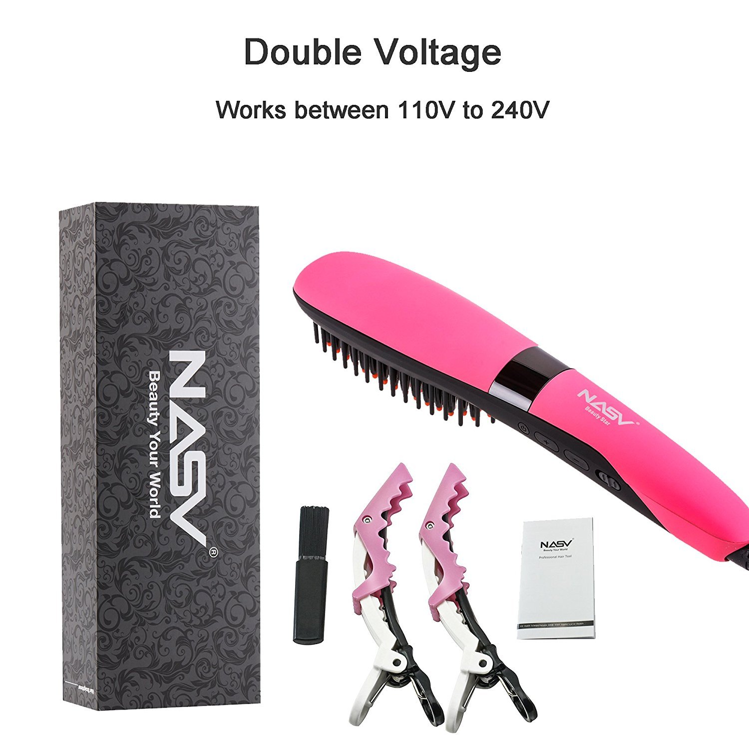 Hair Straightener Brush, INMISS Electric Ionic Ceramic Hair Straightening Brush with Auto Shut Off Temperature Lock Function - Pink