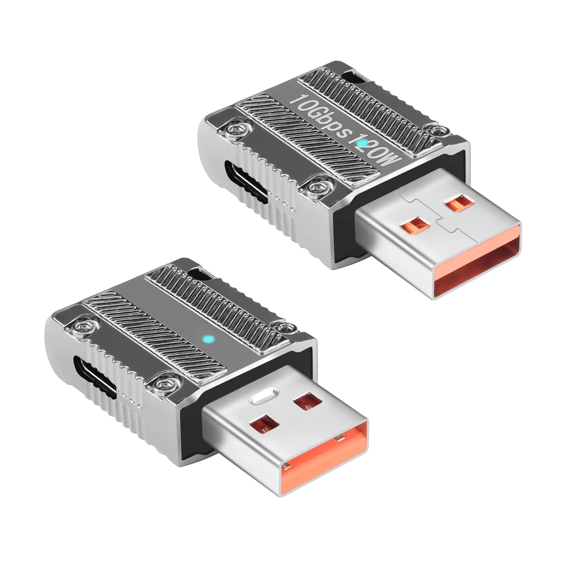 GELRHONR USB to USB C Adapter, USB3.1 Gen2 Converter, Zinc Alloy 90Degree USB 3.1 A Male to Type-C Female Connector Support 120W Super Fast Charging 10Gbps Data Transfer-2PCS (Style 3)