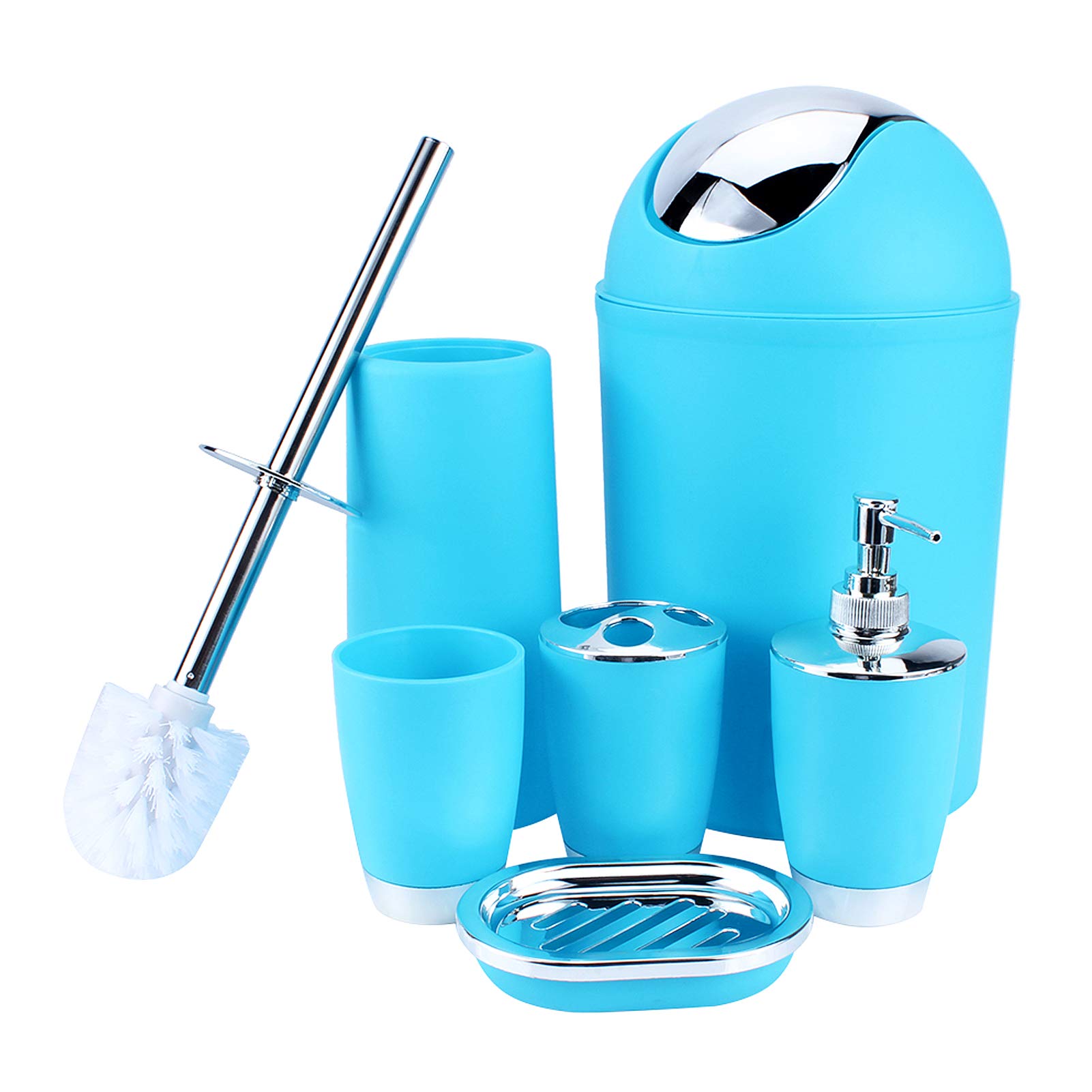 6-piece bathroom accessory set, soap dispenser, toothbrush cup, soap dish, toothbrush holder, rubbish bin, toilet brush, bathroom furniture set (mint green)