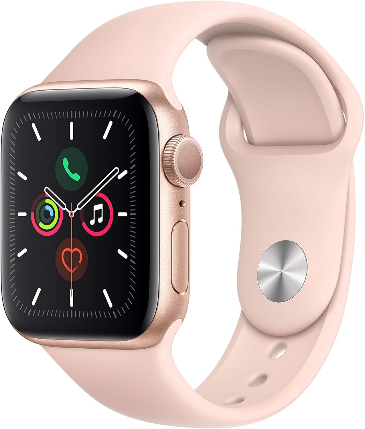 Apple Watch Series 5 (GPS, 40mm) - Gold Aluminum Case with Pink Sport Band (Renewed)