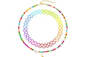 BodyJ4You 2PC Choker Initial Necklace for Kids - Letter Pendant Heart Charm Goldtone Y2K Boho Beaded Collar - Personalized Gift Teen Girls Jewelry Children Jewelry - Beach Vacation Summer Accessories