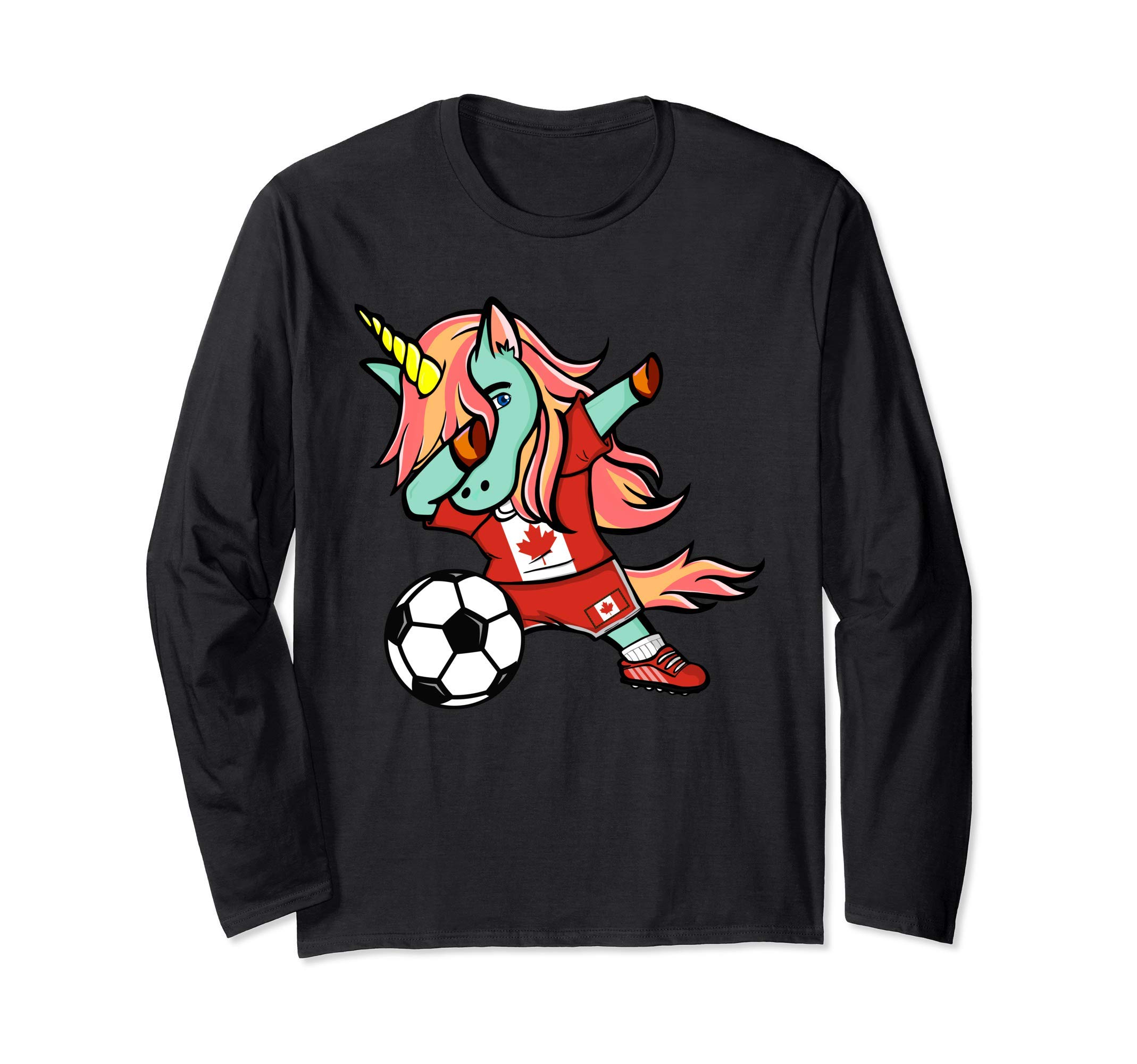 Funny Dabbing Unicorn Canada Football - Canadian Flag Soccer Long Sleeve T-Shirt