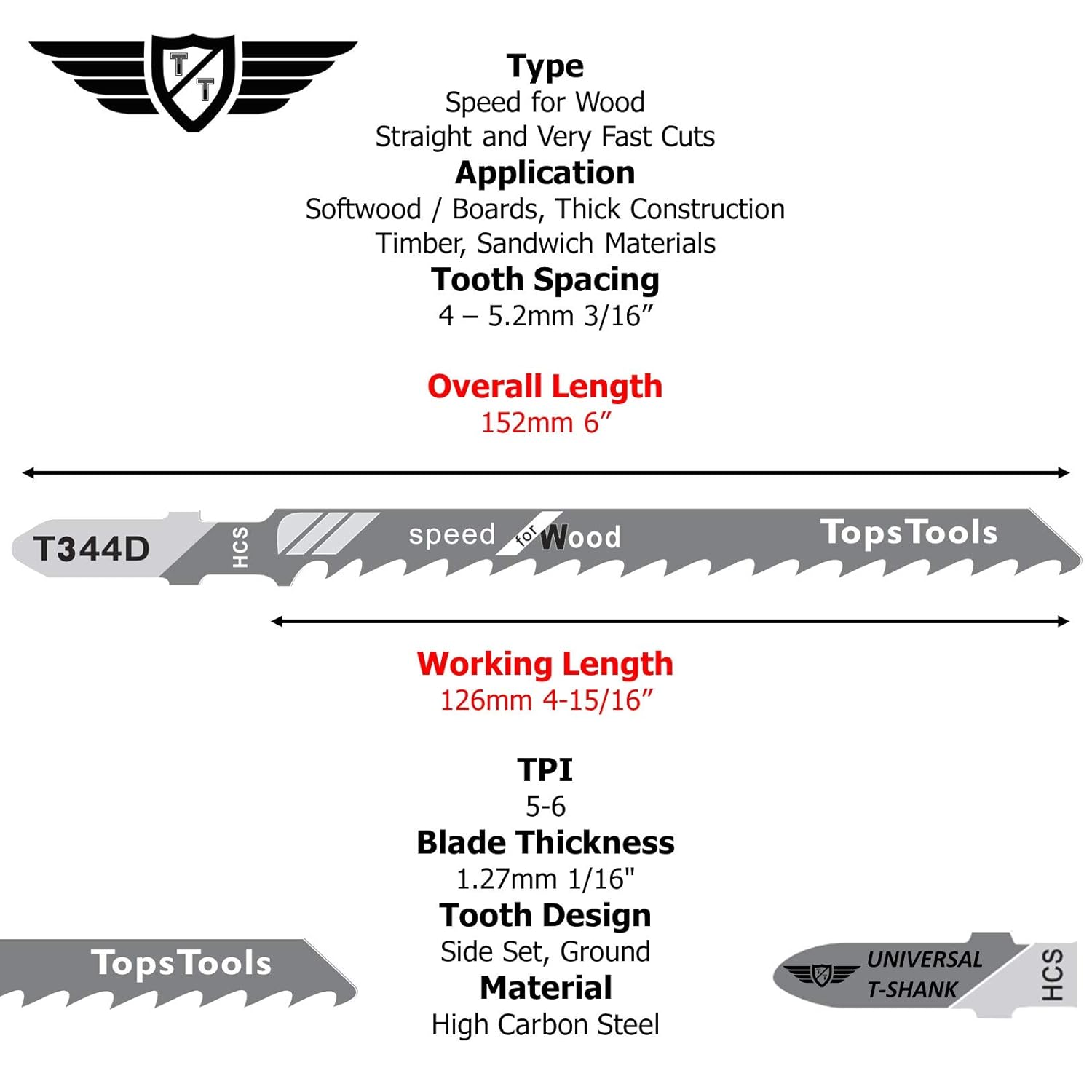 25 x TopsTools JSTT344D_5 T344D 152mm Jigsaw Blades Designed for Long Clean Straight and Fast Cuts in Wood - Image 3