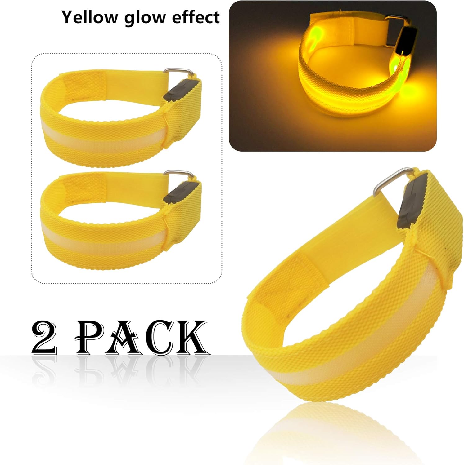 LED Armband for Running Cycling Exercising Glow Light up in Dark Night Running Gear Safety Reflective Sports Event Wristbands with USB Charging Cord (2 Pack Yellow) : Sports & Outdoors