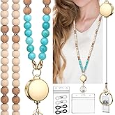 YAVVOZH Teacher Lanyard with Id Holder, Cute Lanyards for Id Badges Keys, Retractable Natural Wooden Beaded Lanyard for Women, Lake Blue