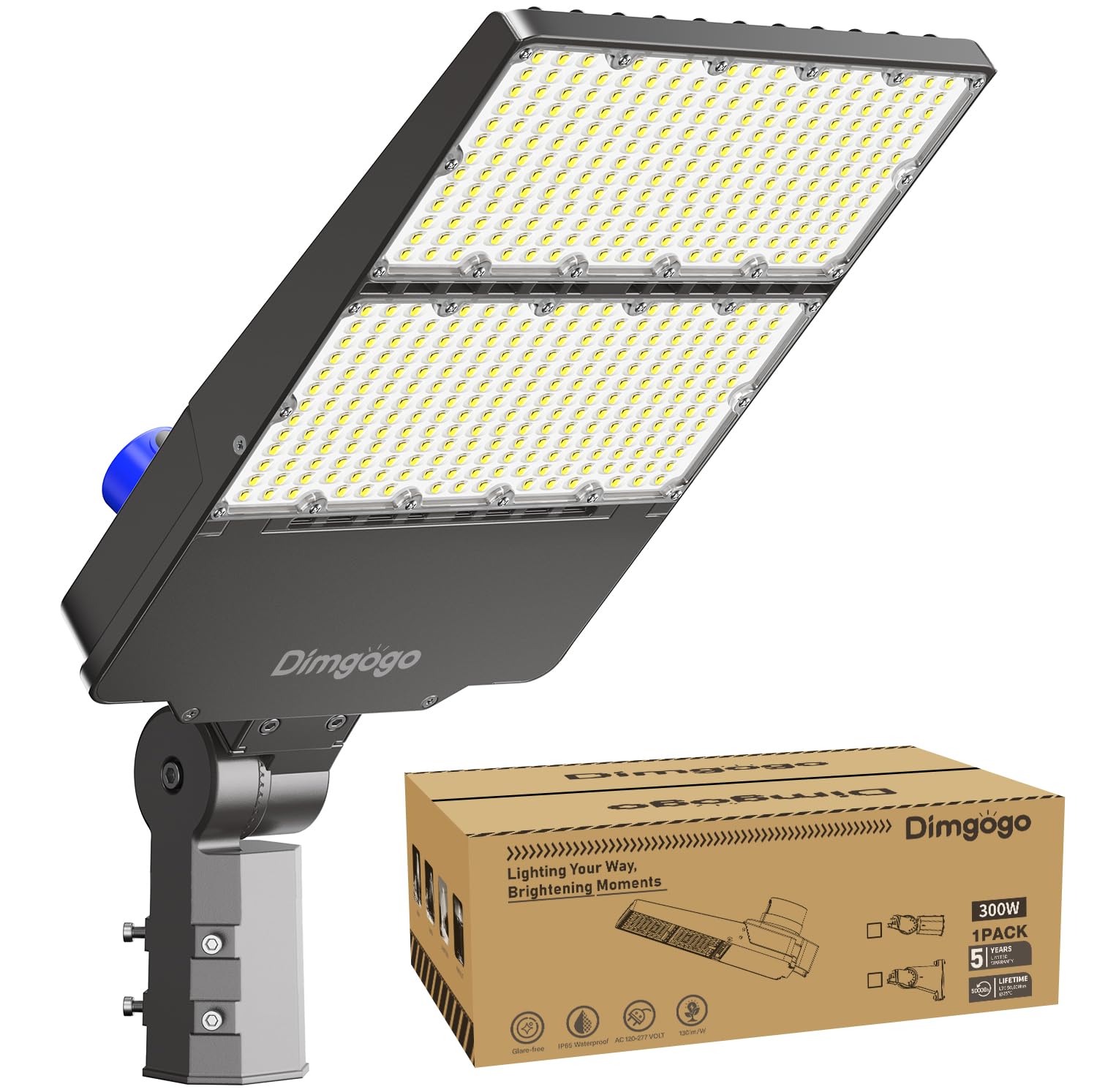 Photo 1 of Dimgogo LED Parking Lot Light 300W, UL Listed 45,000LM 6500K Light with Dusk to Dawn Photocell, Adjustable Slip Fitter Mount, IP66 Waterproof, Commercial LED Area Security for Parking Lot, Roadway