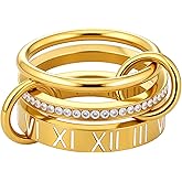 JINHUI 18k Gold Plated Rings Interlocked Stackable Rings for Women,Non Tarnish Statement Ring Set With Dainty Cubic Zirconia Stainless Steel Multi Ring Stack Charms Ring Fashion Jewelry for Women (Roman, Gold, 8)