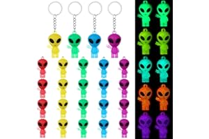 Equsion 24 Pcs Alien Party Favors Alien Keychains Glow in The Dark Space Keychain Mini Rave Trinkets Aliens Figures Little Bulk Gift Prize Christmas Stocking Stuffer for Music Easter Decor (Colorful)