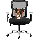 Sweetcrispy Big and Tall Office Desk Chair with Lumbar Support, 500lbs Heavy Duty Mesh Ergonomic Computer Chair with 4D Armrest and Wide Comfy Seat, Wheels for Adult, Black
