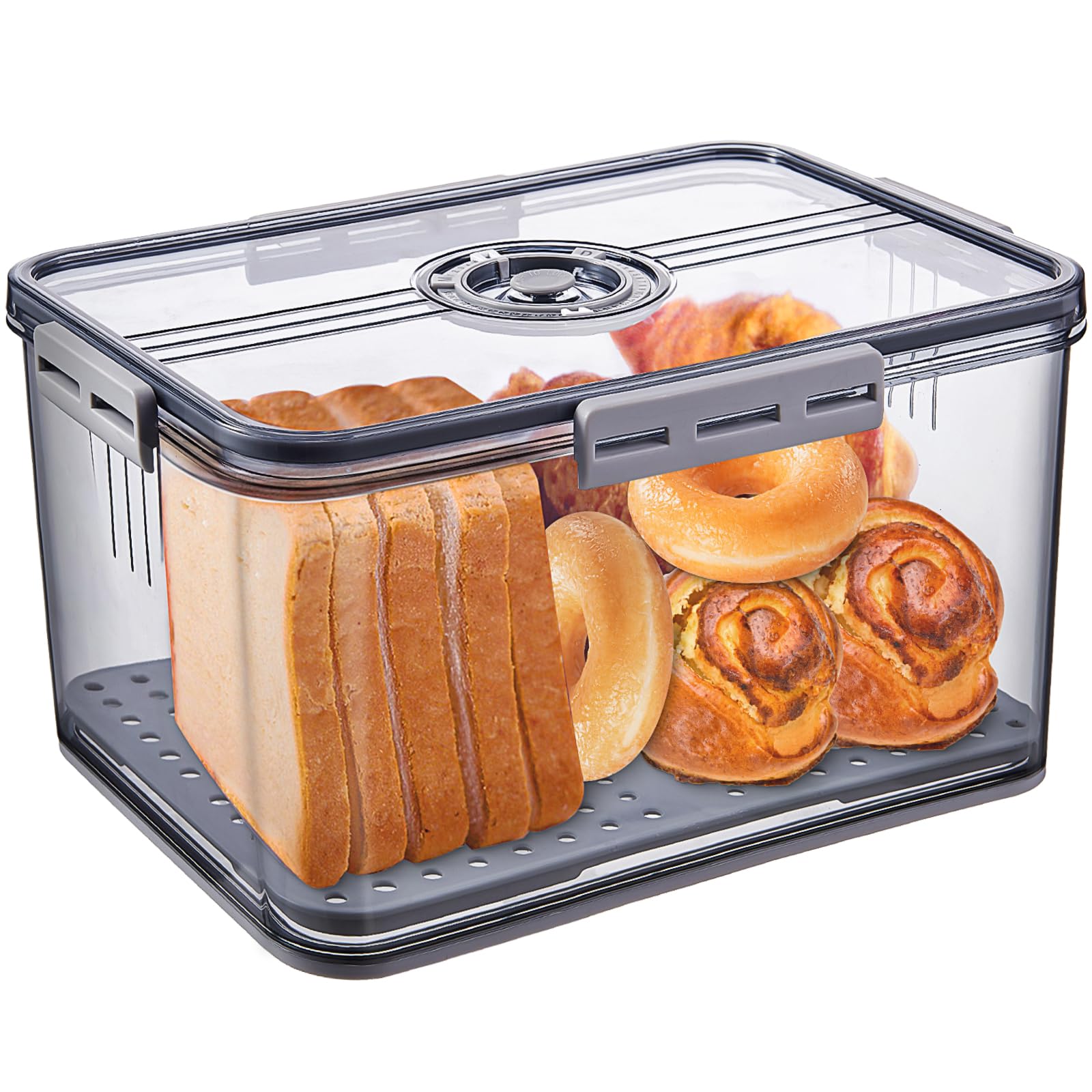 Photo 1 of Gifhomfix Bread Box Bread Boxes for Kitchen Counter Airtight, Time Recording Bread Storage Container with Lid, Bread Keeper for Homemade Bread, Toast, Bagel, Donut and Cookies, LARGE Grey
