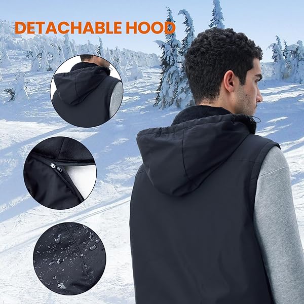 JURMICKEY HEATED VEST FOR MEN WOMEN, 2024 UPGRADED MENS HEATED VESTS/JACKETS WITH DETACHABLE HOODIE, 3 HEATING LEVELS 9 HEATING ZONES, BATTERY PACK NOT INCLUDED