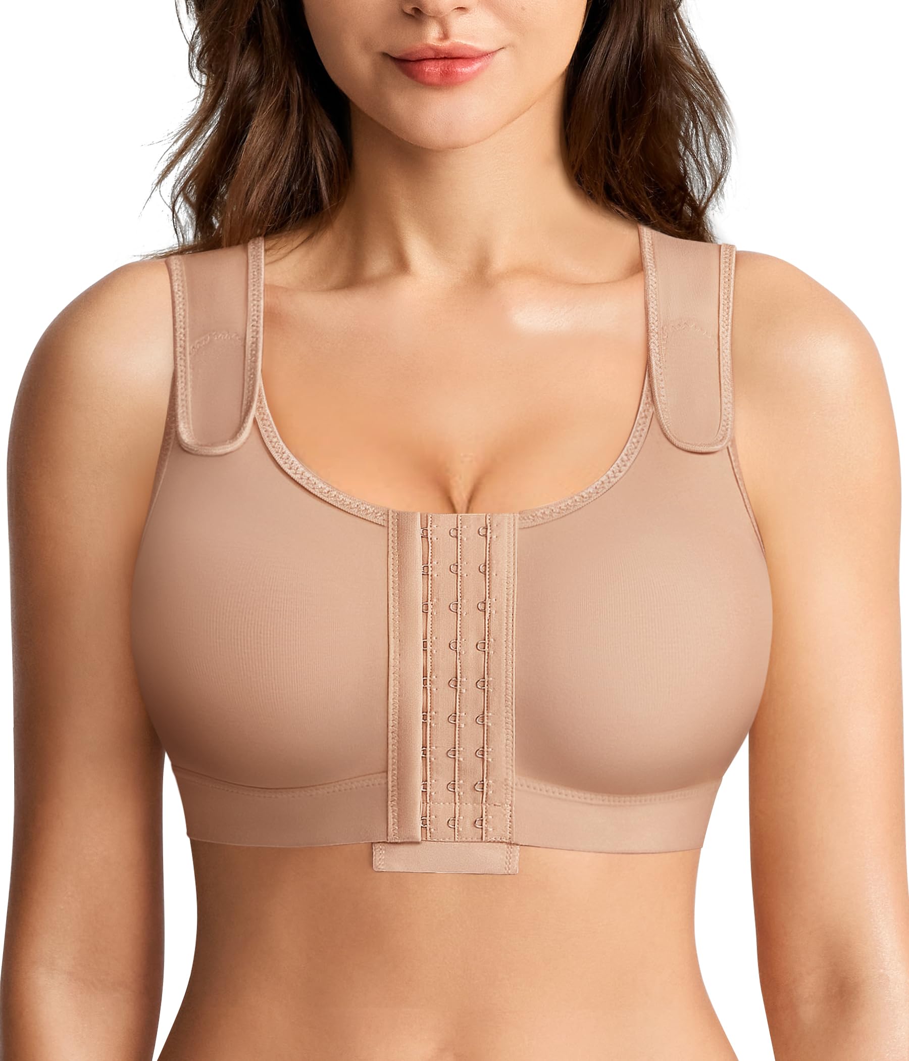Photo 1 of Post Surgery Compression Bras for Women Front Closure Bra with Adjustable Straps (Beige, S)