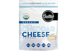 Healthier Comforts Organic White Cheddar Cheese Powder | Gluten Free, Kosher, Keto-Friendly, Non-GMO, Antibiotic & Hormone Free | Perfect for Popcorn Seasoning, Mac and Cheese, Pasta & Sauces (7 oz)