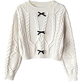 SHENHE Girl's Bow Sweater Pullover Cable Knit Crewneck Long Sleeve Fall Cropped Sweater Jumper