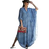 RanRui swimsuit cover up Black&White caftan caftans Women's Vneck short Sleeve kaftan dresses with pocket Caftans
