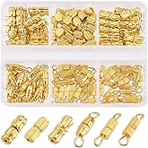 PH PandaHall 120pcs 6 Styles Brass Screw Clasps Jewelry Connector Screw Twist Clasps Copper End Tip Barrel Clasps for Bracelet Necklace Jewelry Making DIY Crafts, 12~16x3~4mm Golden