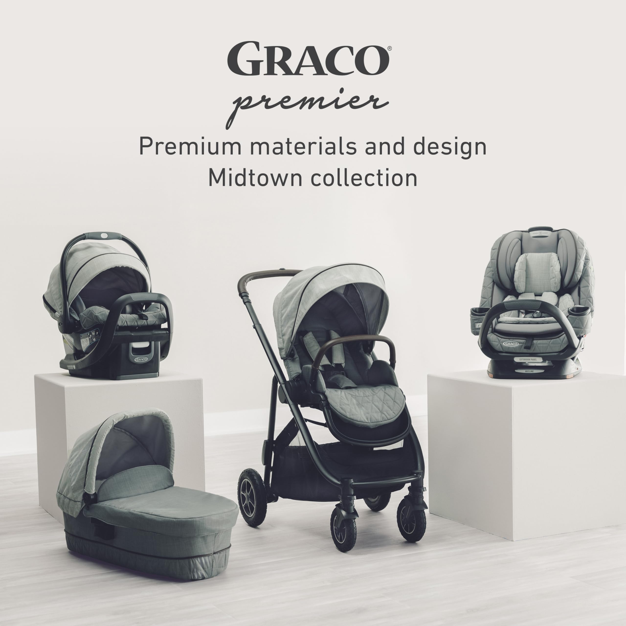Graco Premier SnugRide SnugFit XT Infant Car Seat, Anti Rebound Bar for Extra Safety, SnugLock Easy Install, Privacy Drape, Storage Pocket, Baby Car Seat, Midtown