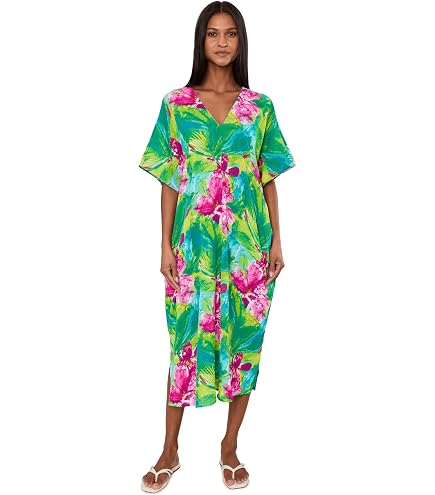 Natori Womens Orchida Caftan Black XS (Women's 2-4) One Size at