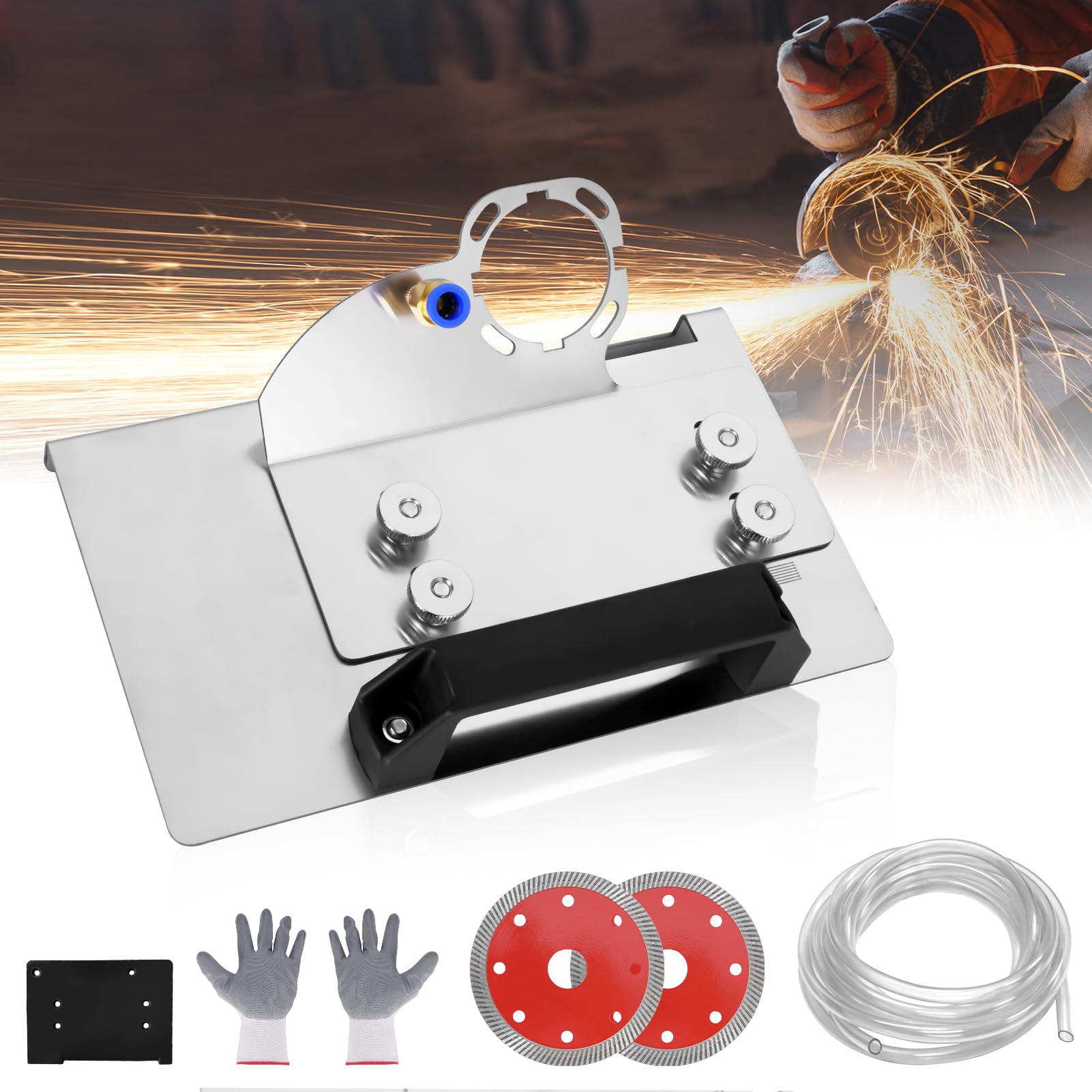 Photo 1 of Angle Grinder Stand Set - 6pcs for Tile 45° Chamfer Cutting Angle Grinder Stand Grinder Holder, Special Cutting Bracket 45 Degree Tile Chamfering Tool with Blue Base Plate for 100-type Angle Grinders
