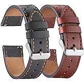 Galaxy Watch 6 Bands 2 Packs, Compatible with Samsung Galaxy Watch 6 Classic 47mm 43mm/ Galaxy Watch 6 40mm 44mm Band, 20mm Genuine Leather Quick Release Women Men's Band