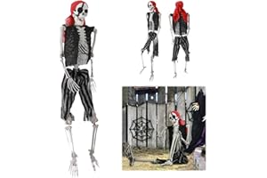 AOKID 5.4FT/165cm Skeleton Life Size Full Body, 5FT Posable Halloween Skeleton Decor, Life Body Anatomy Model, Lifelike Skeleton Model, Halloween Hanging Props, Party Supplies (170CM with Pirate Costume)