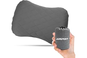 AIRSPIRIT Inflatable Camping Pillow Ultralight Adjustable Firmness, TPU Travel Pillow for Neck & Lumbar Support, Hiking, Backpacking, Airplane, Car Travel & Beach with Removable Washable Cover (Grey)
