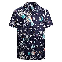HUGLAZY Astronaut Space Hawaiian Shirts for Men